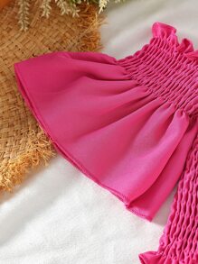 Toddler Girls Cold Shoulder Frill Trim Top & Trousers - Hot Pink - View 4