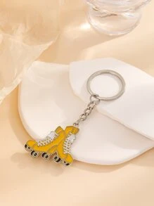 LLavero de aleación para amantes de los deportes, colgante con forma de patines de hielo para regalos navideños, fiestas, Artesanías hechas a mano, 1 pieza - Amarillo - Ver 2