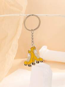 LLavero de aleación para amantes de los deportes, colgante con forma de patines de hielo para regalos navideños, fiestas, Artesanías hechas a mano, 1 pieza - Amarillo - Ver 3