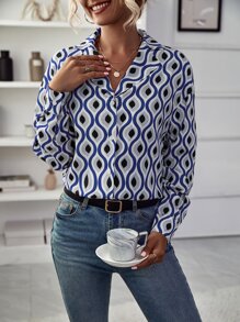 SHEIN LUNE Allover Print Drop Shoulder Shirt - Multicolor - View 3