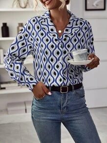 SHEIN LUNE Allover Print Drop Shoulder Shirt - Multicolor - View 4