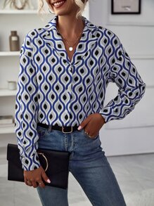 SHEIN LUNE Allover Print Drop Shoulder Shirt - Multicolor - View 5