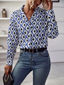 SHEIN LUNE Allover Print Drop Shoulder Shirt - Multicolor - View 6