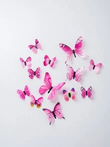 12pcs Foldable 3D Butterfly Sticker, Stickers, Wall Decal, Vinyl Decal For Home Decorations, Spring Decoration Items Refresh Your Home, Festival Decoration Stickers Gifts Birthday Graduation - Pink - View 2