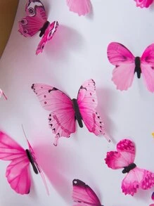 12pcs Foldable 3D Butterfly Sticker, Stickers, Wall Decal, Vinyl Decal For Home Decorations, Spring Decoration Items Refresh Your Home, Festival Decoration Stickers Gifts Birthday Graduation - Pink - View 3
