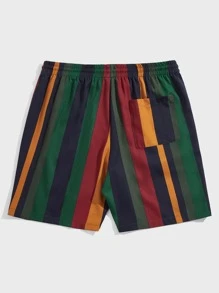 Manfinity VCAY Men Striped Print Drawstring Waist Shorts Baggy Cool Stripe Colorful Vacation Boho