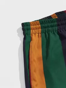 Manfinity VCAY Men Striped Print Drawstring Waist Shorts Baggy Cool Stripe Colorful Vacation Boho