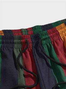 Manfinity VCAY Men Striped Print Drawstring Waist Shorts Baggy Cool Stripe Colorful Vacation Boho