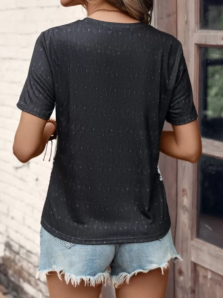 SHEIN LUNE Skull Print Tee - Black and White - View 2
