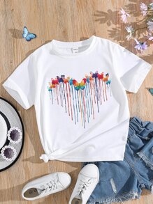 SHEIN 女孩蝴蝶圖案T恤 - 白色 - 查看 1