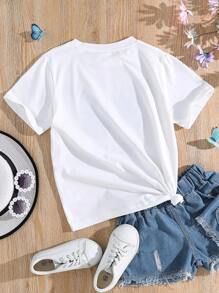 SHEIN 女孩蝴蝶圖案T恤 - 白色 - 查看 2