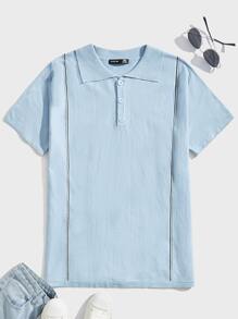 Manfinity Hombres Top de punto de media tapeta con botón - Celeste - Ver 1