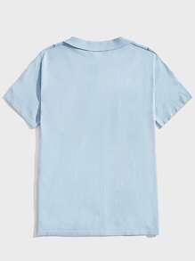 Manfinity Hombres Top de punto de media tapeta con botón - Celeste - Ver 2