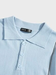 Manfinity Hombres Top de punto de media tapeta con botón - Celeste - Ver 3