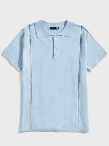 Manfinity Hombres Top de punto de media tapeta con botón - Celeste - Ver 5