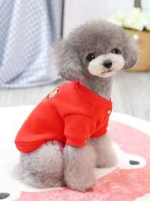 1pc Pet Chinese New Year Couplet Sweatshirt, Suitable For Pets To Wear In Autumn/Winter Holiday - Multicolor - View 4