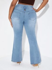 SHEIN Plus High Waist Flare Leg Jeans - Light Wash - View 2