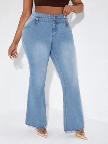 SHEIN Plus High Waist Flare Leg Jeans - Light Wash - View 4