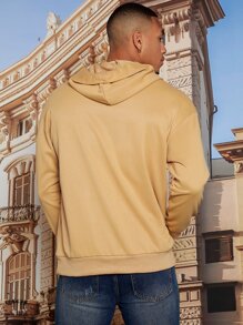 Manfinity Hypemode Men Letter Graphic Kangaroo Pocket Drawstring Hoodie - Khaki - View 2