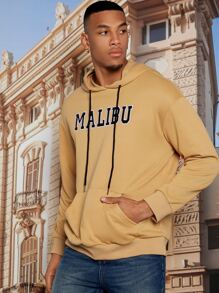 Manfinity Hypemode Men Letter Graphic Kangaroo Pocket Drawstring Hoodie - Khaki - View 3