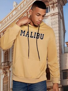 Manfinity Hypemode Men Letter Graphic Kangaroo Pocket Drawstring Hoodie - Khaki - View 5