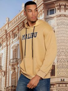 Manfinity Hypemode Men Letter Graphic Kangaroo Pocket Drawstring Hoodie - Khaki - View 6