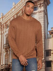 Manfinity RelaxMax Hombres Sudadera unicolor de hombros caídos - Marrón - Ver 6