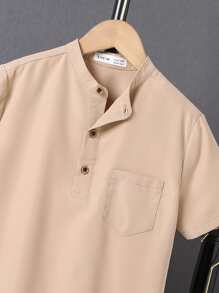 Boys Patched Pocket Half Button Shirt & Shorts - Multicolor - View 4