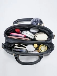 Túi vuông dập nổi vải có móc túi Pompom, Quà tặng ngày của mẹ, Quà tặng mẹ, Đồ dùng thiết yếu của mẹ, Túi đi chơi cho mẹ - màu đen - Xem 7