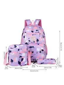 3pcs Geometric Pattern Letter Patch Decor Functional Backpack Set School Bag Set For Graduate, Teen Girls, Freshman, Sophomore, Junior & Senior In College, University & High School, Perfect For Outdoors ,Travel & Back To School - Multicolor - View 4