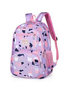 3pcs Geometric Pattern Letter Patch Decor Functional Backpack Set School Bag Set For Graduate, Teen Girls, Freshman, Sophomore, Junior & Senior In College, University & High School, Perfect For Outdoors ,Travel & Back To School - Multicolor - View 6