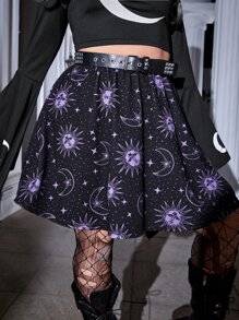 ROMWE PUNK Plus Galaxy Print Flare Skirt Without Belt - Multicolor - View 4