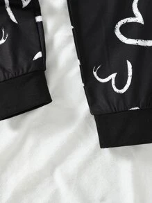 Toddler Girls Heart Print Joggers - Black - View 4