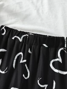 Toddler Girls Heart Print Joggers - Black - View 5