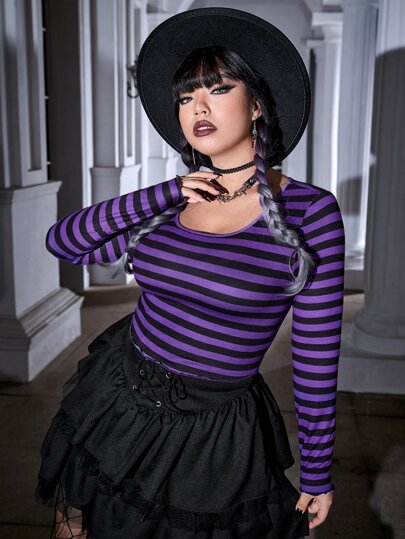 Plus Striped Scoop Neck Tee