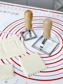 1pc Wooden Handle Dumpling Mold, Minimalist Zinc Alloy Square Shaped Dumpling Mould For Home Kitchen, Restaurant - Silver - View 1