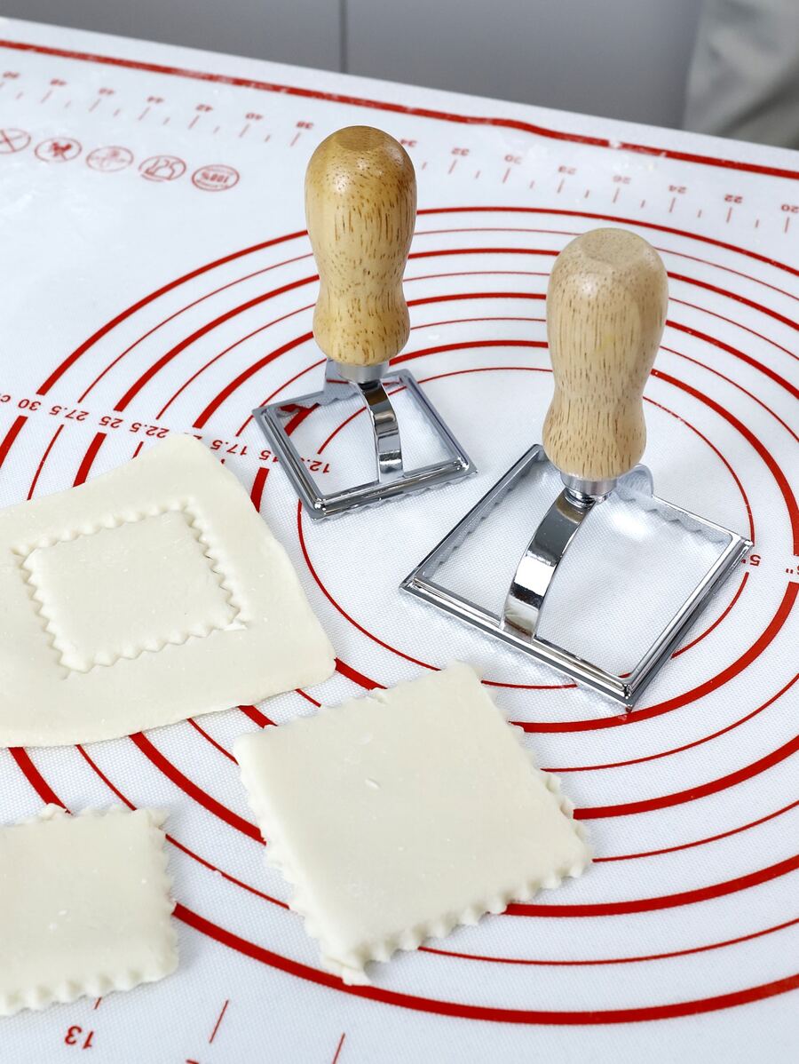 1pc Wooden Handle Dumpling Mold, Minimalist Zinc Alloy Square Shaped Dumpling Mould For Home Kitchen, Restaurant - Silver - View 1