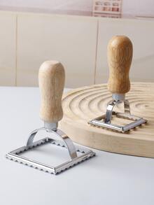 1pc Wooden Handle Dumpling Mold, Minimalist Zinc Alloy Square Shaped Dumpling Mould For Home Kitchen, Restaurant - Silver - View 3