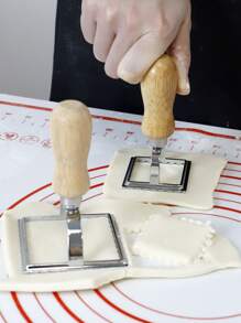 1pc Wooden Handle Dumpling Mold, Minimalist Zinc Alloy Square Shaped Dumpling Mould For Home Kitchen, Restaurant - Silver - View 6