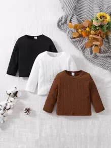 Bebé 3 piezas Camiseta unicolor de cuello redondo - Multicolor - Ver 1