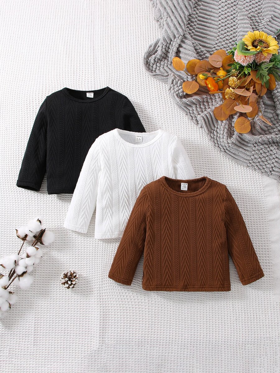 Bebé 3 piezas Camiseta unicolor de cuello redondo - Multicolor - Ver 1