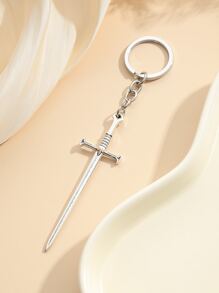 劍吊墜鑰匙圈 - 復古銀色 - 查看 2