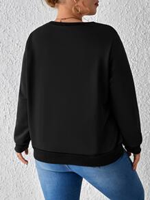 SHEIN Frenchy Plus Floral Print Letter Embroidery Sweatshirt - Black - View 2