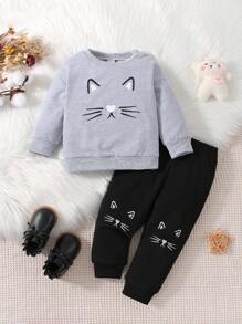 Baby Cartoon Graphic Sweatshirt & Joggers - Multicolor - View 1