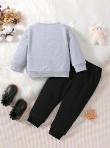 Baby Cartoon Graphic Sweatshirt & Joggers - Multicolor - View 2