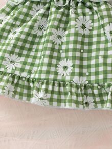 Baby Gingham & Floral Print Ruffle Trim Dress With Headband - Multicolor - View 4