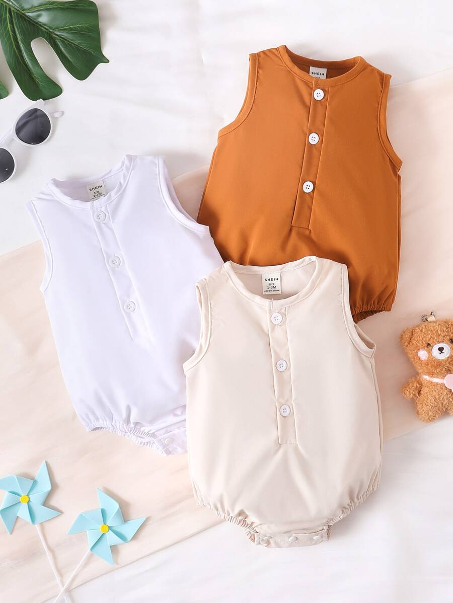 嬰兒3入組半排扣背心連體衣 - 彩色 - 查看 1