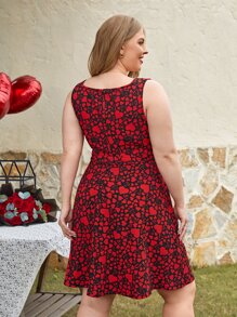 SHEIN VCAY Vestido con cinturón con estampado de corazón - Multicolor - Ver 3