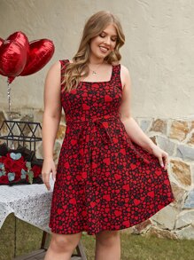 SHEIN VCAY Vestido con cinturón con estampado de corazón - Multicolor - Ver 1