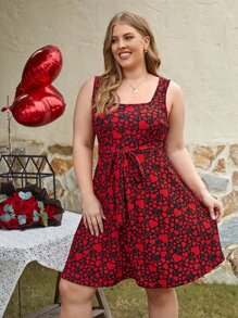 SHEIN VCAY Vestido con cinturón con estampado de corazón - Multicolor - Ver 6